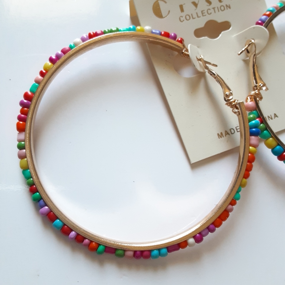 Crystal Collection Multi Color Beaded Hoop Earring - Picture 8 of 8